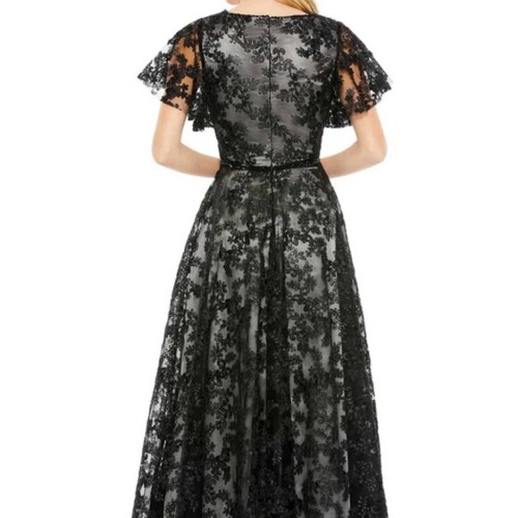 Mac Duggal Black Embroidered Beaded Flutter Sleeve Cocktail Dress - Picture 3 of 5